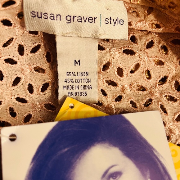 Susan Graver NEW Linen Jacket Size M Embroidered Fabric Mother of Pearl Buttons - Picture 11 of 11